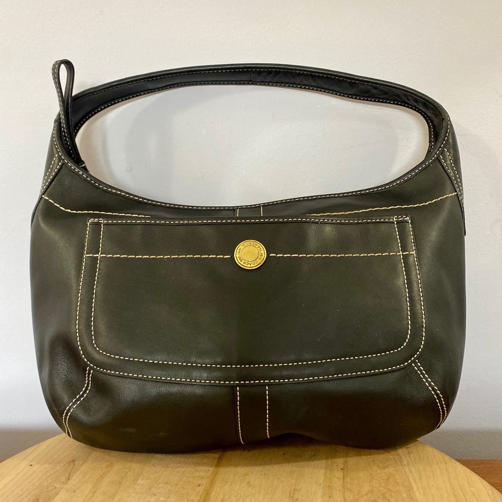 Vintage Coach Ergo Hobo Bag 11283 Black Leather Contrast Stitching Y2K Shoulder
